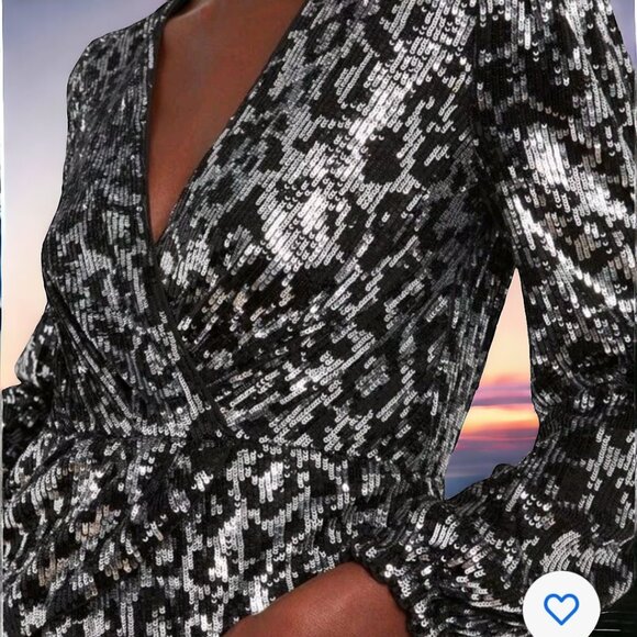 NWT SAYLOR ( SM ) Indya Blk/Silver Metallic Leopard Print Sequin Wrap Si… - Picture 4 of 11